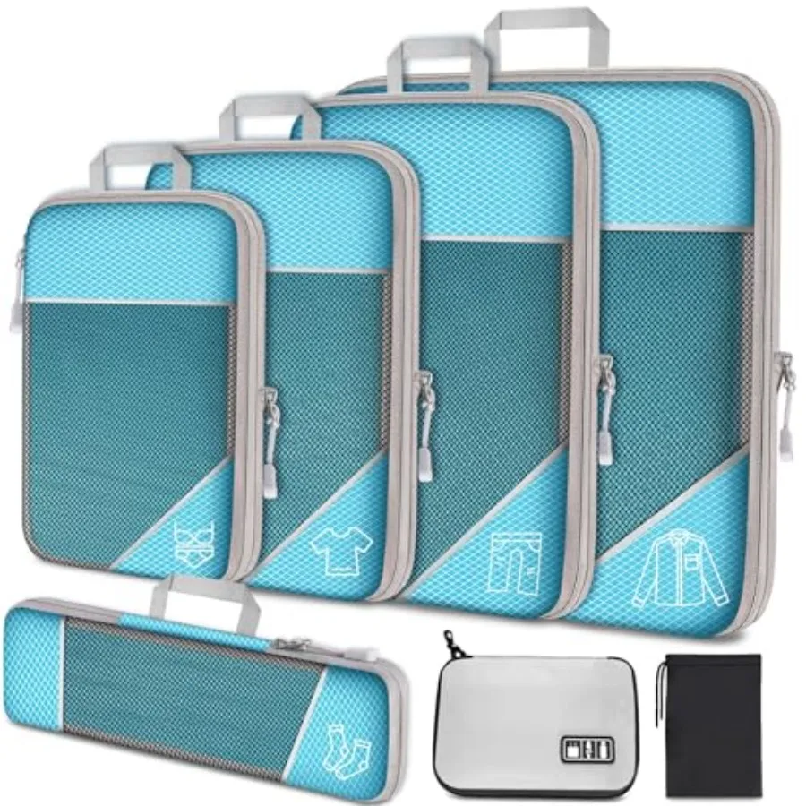 

Набор из 7 расширяемых сетчатых компрессионных органайзеров для упаковки вещей с мешком на шнурке для электронных кабелей, зарядных устройств и путешествий