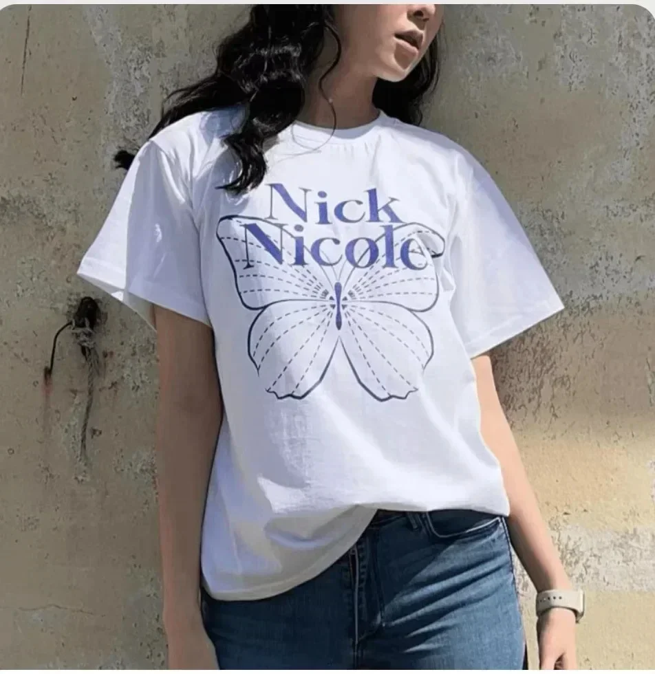 Nicki Nicole Print T-Shirt Korean Summer Women Cotton O-Neck Casual Short Sleeve Harajuku Hip Hop Trend Oversized T-Shirt Unisex