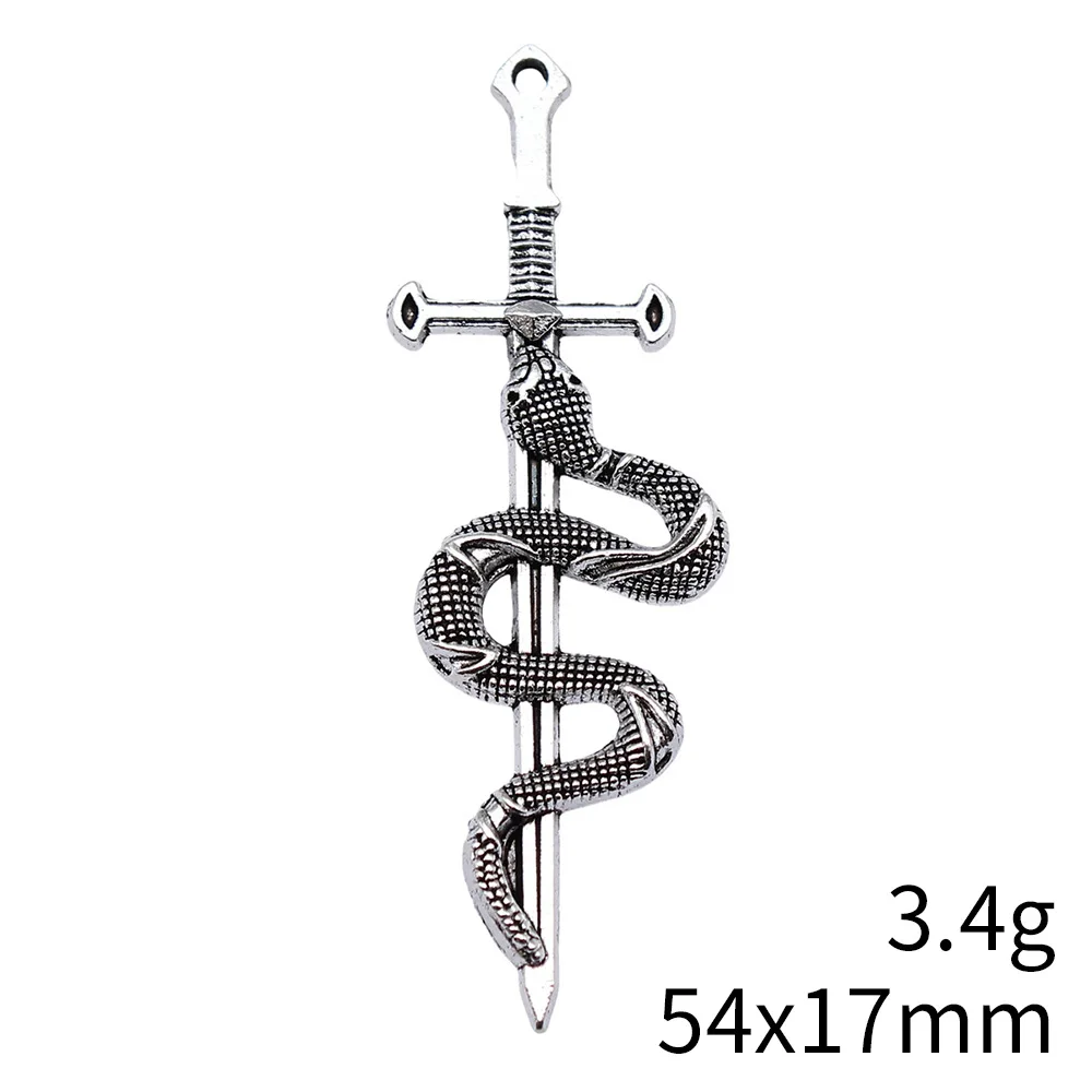 WYSIWYG 10pcs 54x17mm 2 Colors Acgn Cosplay Sword, Gun, Sword And Halberd Charms Snake-Shaped Sword Charms Pendant