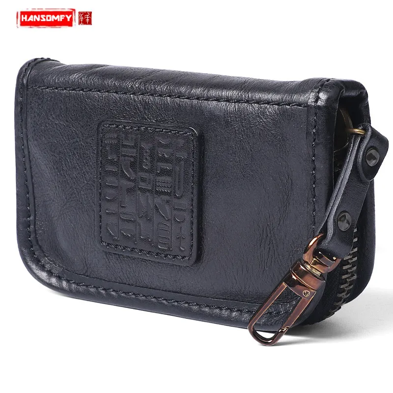 Key Wallets Car Key Bag Large-capacity Zipper Coins Purses Original Handmade Genuine Leather Multi-function Top Layer Leather