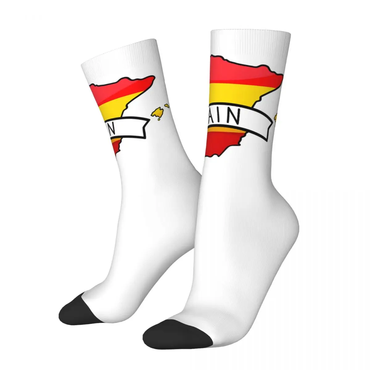 Spain Map Sticker Men's Socks Retro Harajuku Europe Street Style Novelty Seamless Crew Sock