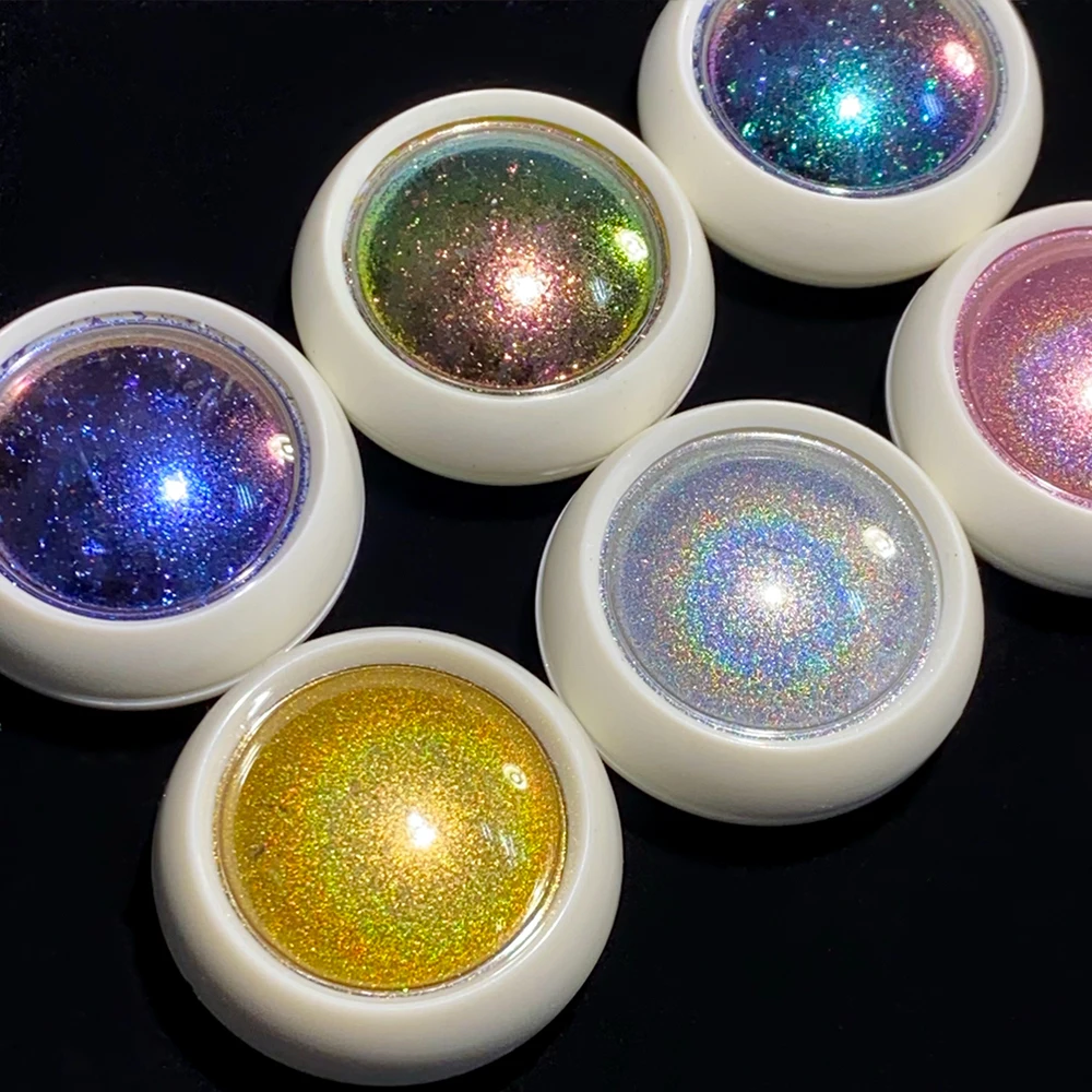 ผงกลิตเตอร์โฮโลแกรมเปลี่ยนสี 6 กระปุก สำหรับตกแต่งเล็บ ผงเมทัลลิกแบบกระจก ผงโครม กลิตเตอร์รูปทรงไม่สม่ำเสมอ สำหรับตกแต่งเล็บ