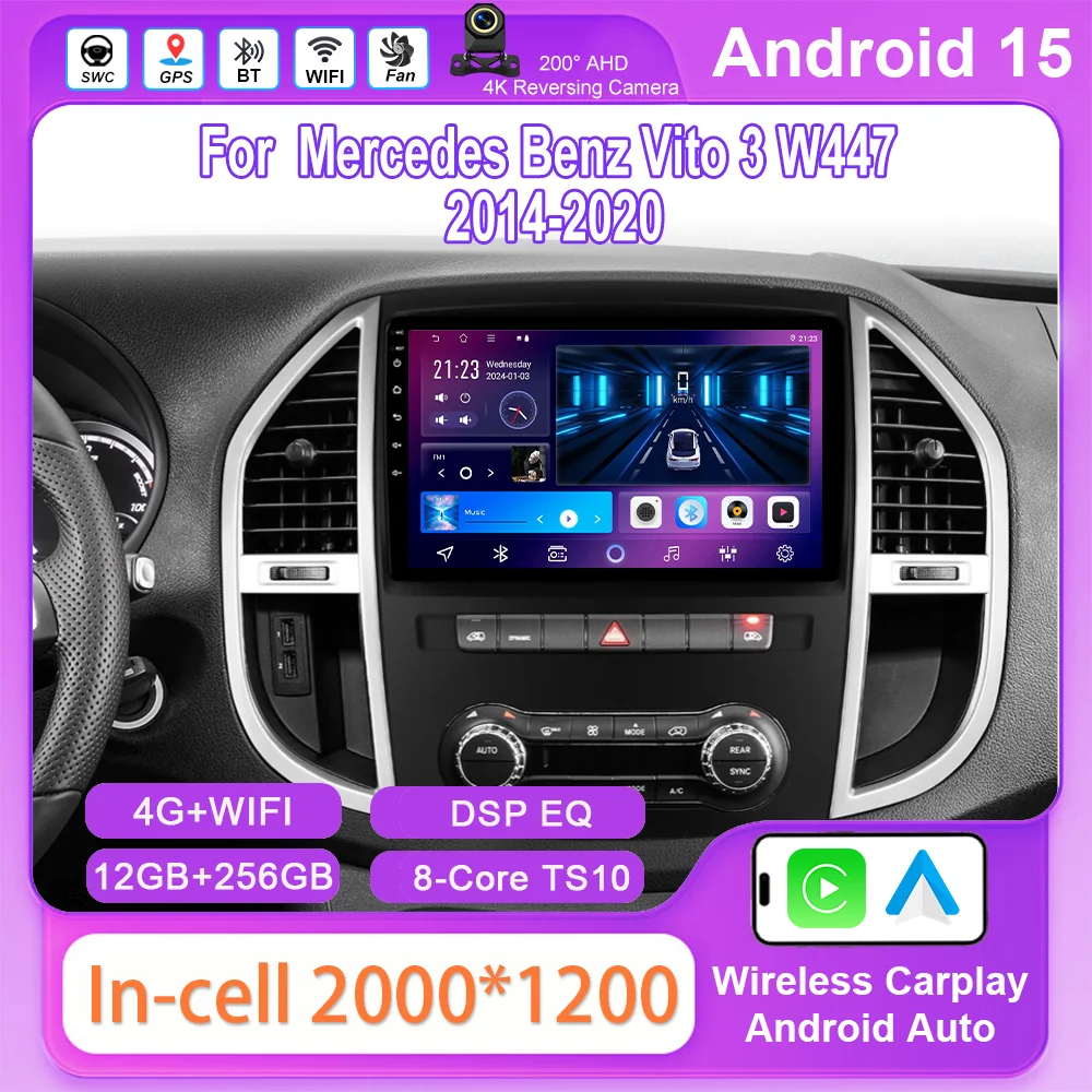 

Android 15 Car Radio Stereo For Mercedes Benz Vito 3 W447 2014-2020 Auto GPS Navigation Multimedia Video Player Carplay NO 2DIN