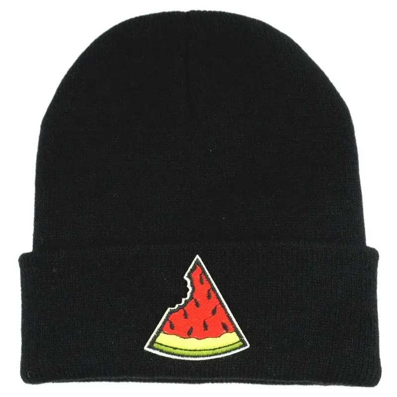 

Watermelon Embroidery Cotton Thicken Knitted Hat Winter Warm Hat Skullies Cap Beanie Hat for Men and Women 129