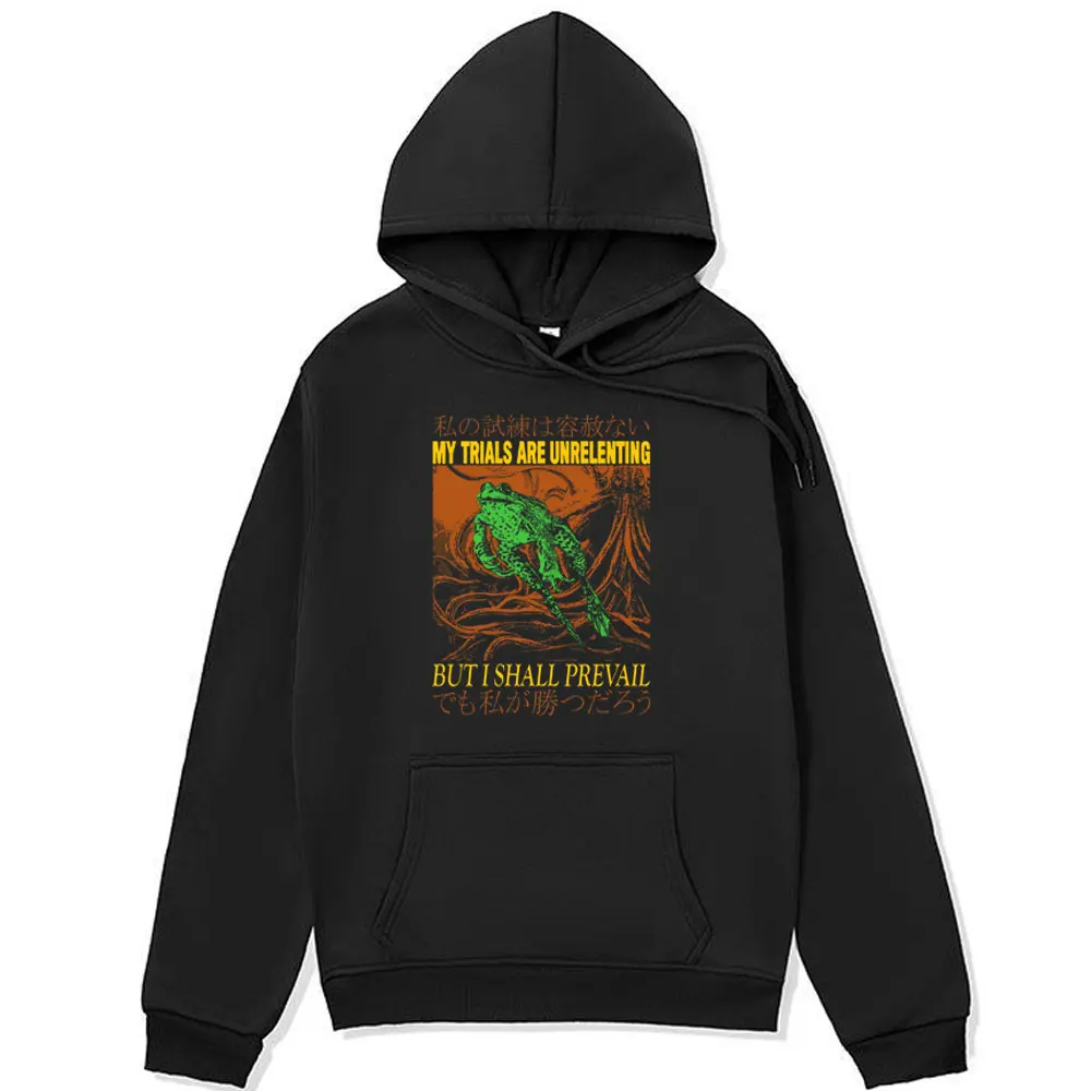 

My Trials Are Unrelenting Frog Funny Meme Hoodie Male Fall and Winter Fleece High Quality Sweatshirt Long Sleeve Hoody Pullover