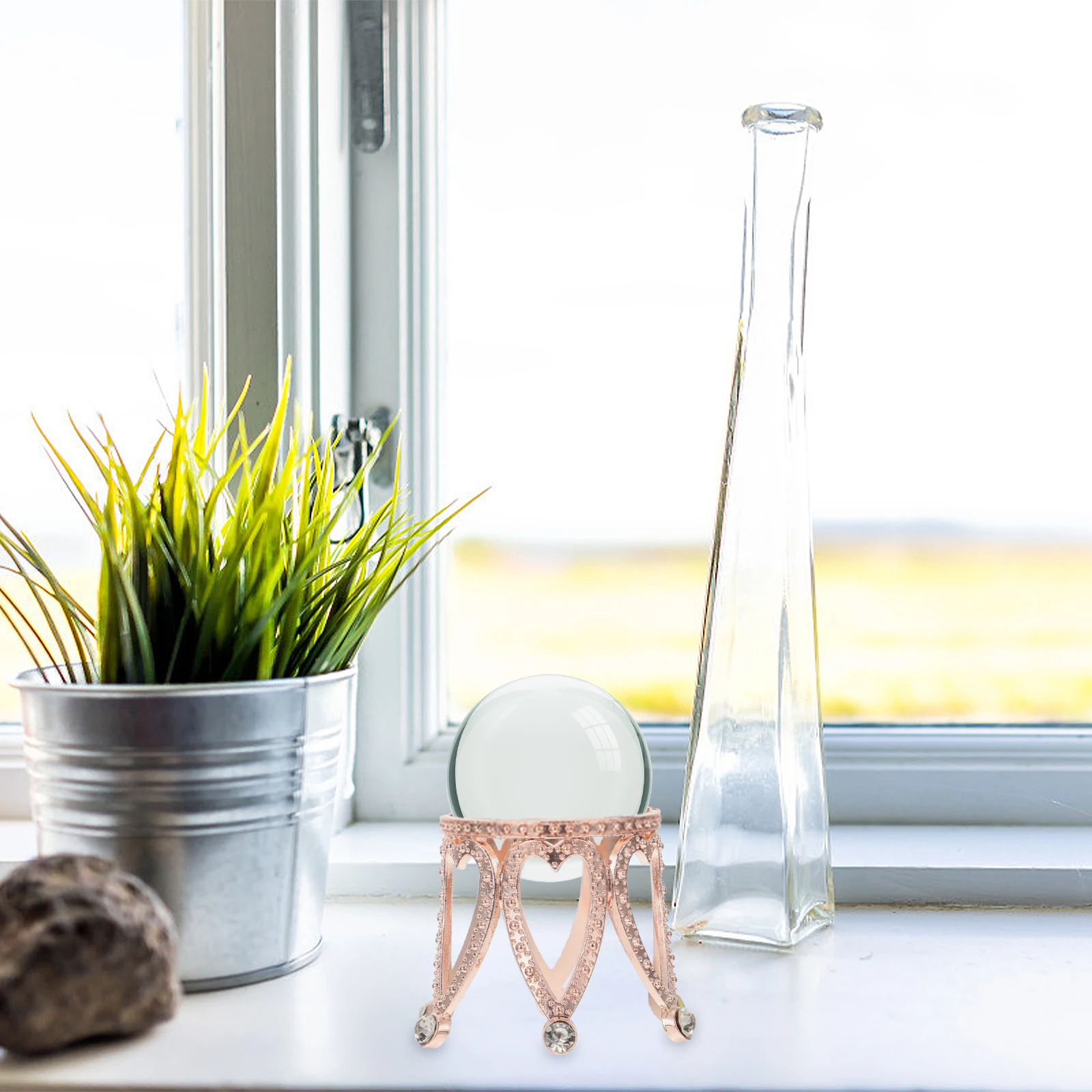 

2 Pcs Crystal Ball Decoration Dining Room Table Decorations Tabletop Stand Golden Small Display Snow Globe Crown