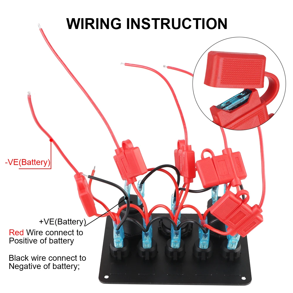 Marine LED Rocker Boat Switch Panel Car Switch Panel Waterproof Digital Voltmeter Dual USB Port 5 Gang 12V Outlet Combination