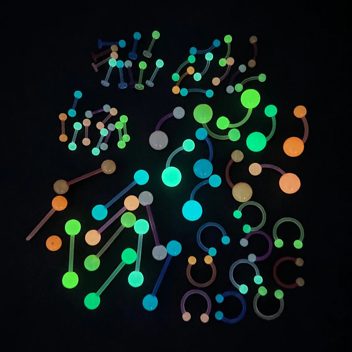 60pcs glow-in-the-dark Body Piercing Kit Navel Eyebrows Lip Tongue Nose Piercing Ring Barbell Body Jewelry for Women Men