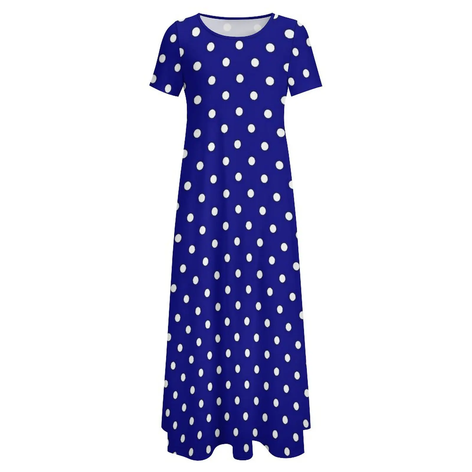 Blue Polka Dots Dress Vintage Print Elegant Maxi Dress Woman Short Sleeve Streetwear Boho Beach Long Dresses Big Size