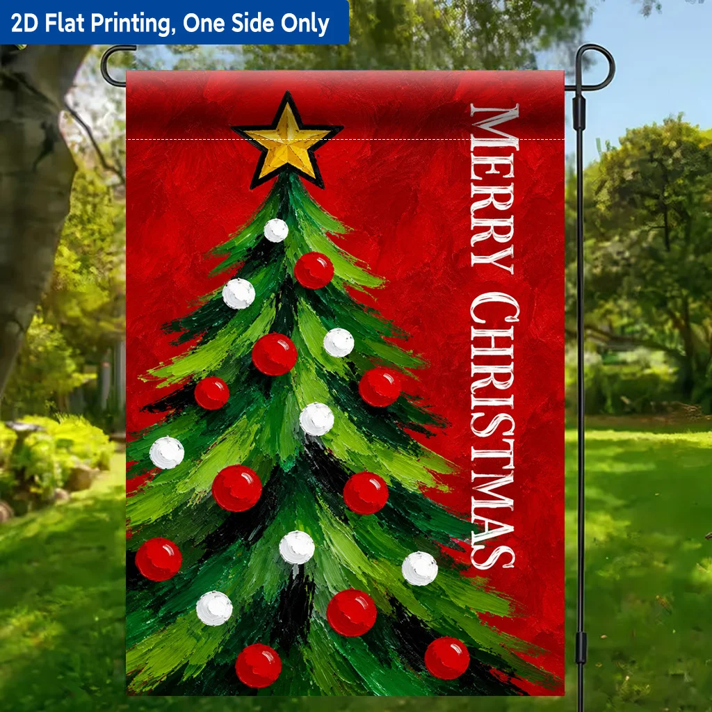 2D Flat - 2D Flat Printing Garden Flag 1pc, Merry Christmas Banner Polyester Garden Flag, Single-Sided Printing, Outdoor Holiday Decor for Home & Yard, 11.8X17.7 Inches, No Pole Included
