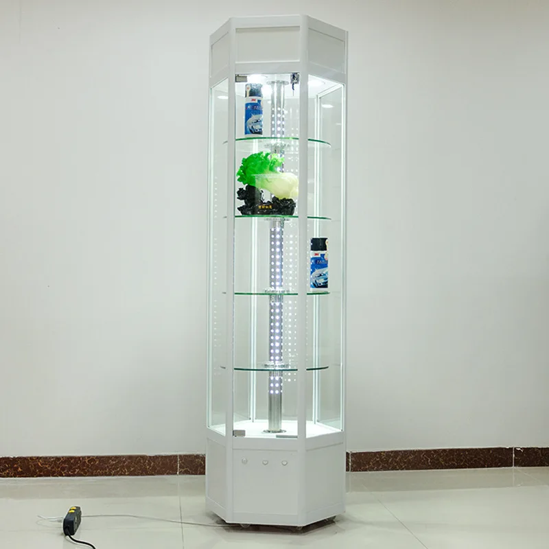 2025customized. sunglasses tower display smoke shop glass cabinet rotating showcase with LED lights retail shop glass display sh