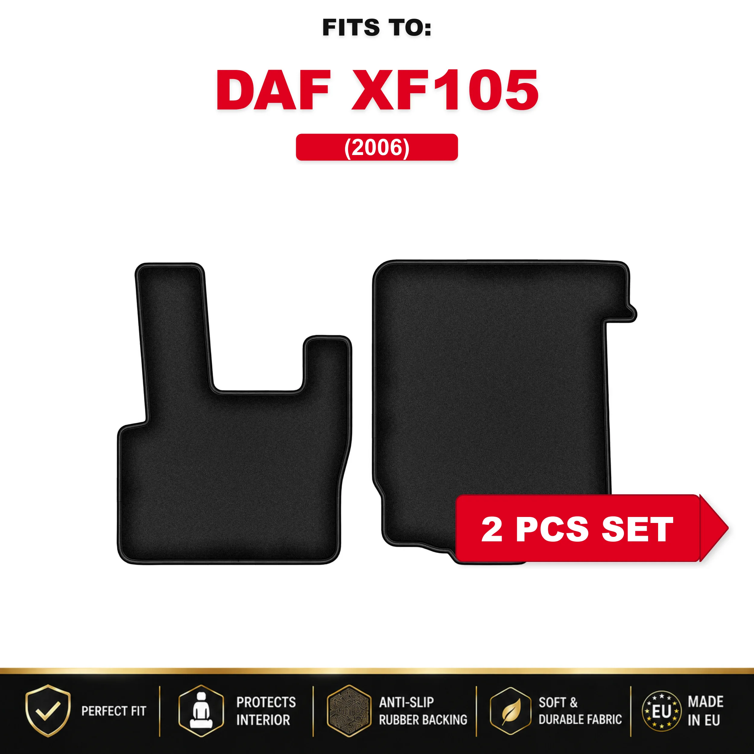 Velours zwarte autovloermatten, 2 stuks Voor: DAF XF105 2006 set automatten voor vrachtwagens