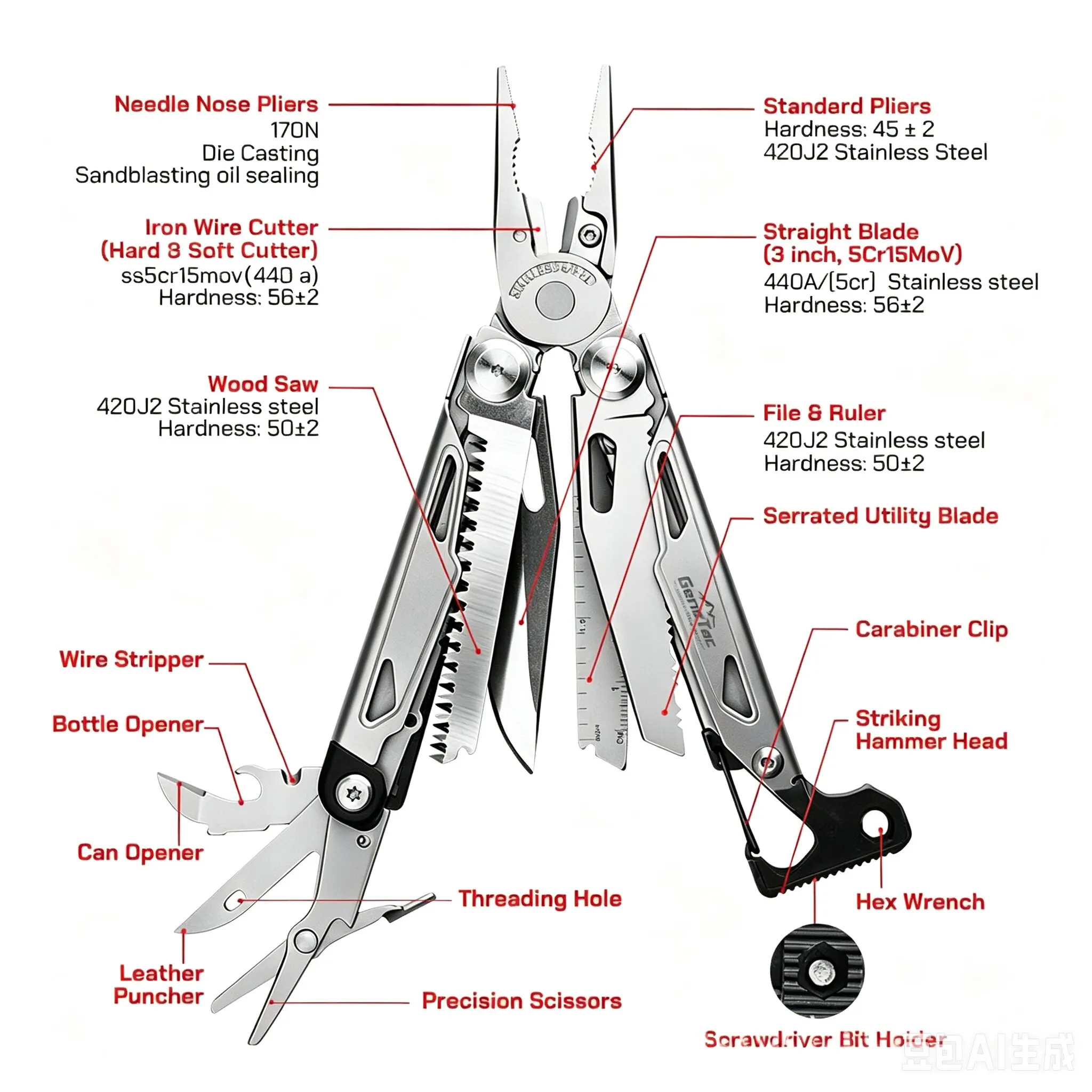Multi-functional Folding Pliers with Carabiner Clip,Portable Emergency Repair Tool for Outdoor Hiking, Mountaineering & Camping