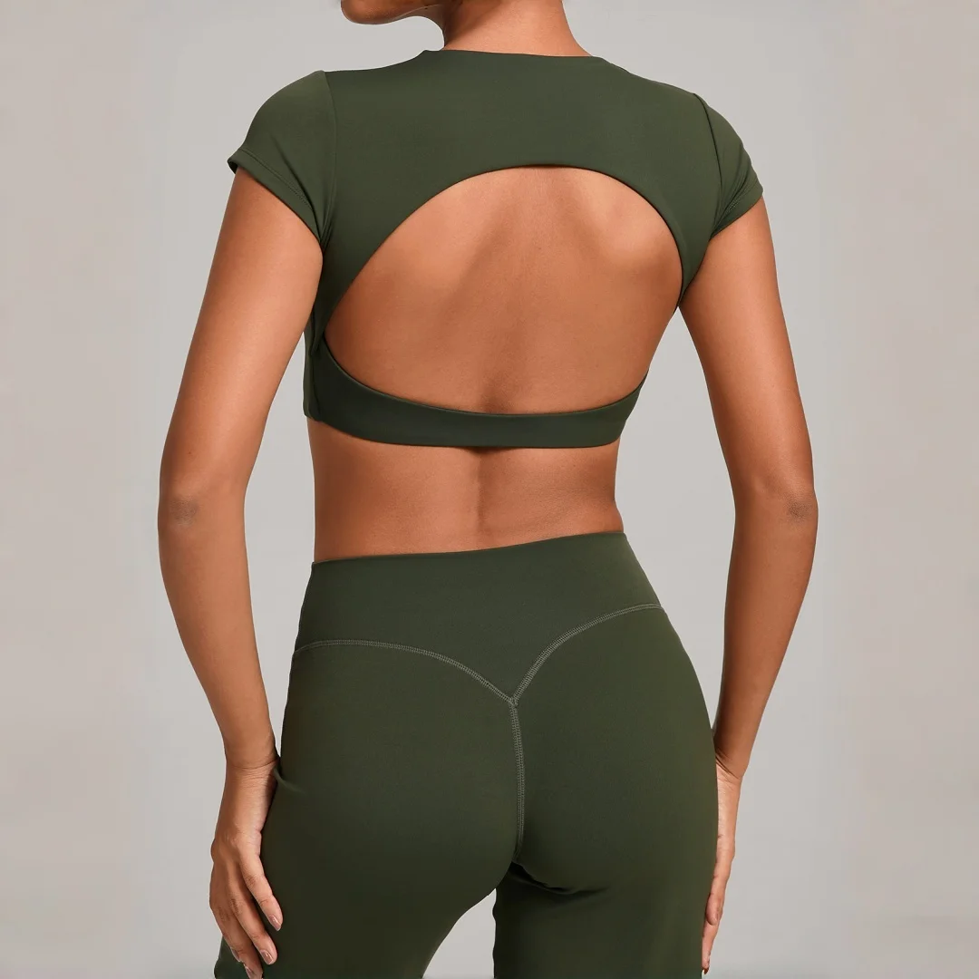 

Seamless Backless Yoga Tops Tight Breathable Sports Wear Running Fitness Casual Workout Clothes Gym Sports T-shirts