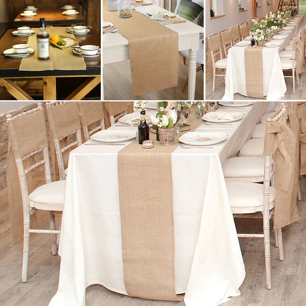 30x275cm Vintage Jute Table Runner Burlap Rustic Shabby Hessian Table Runner For Wedding Festival Party Event Decorations
