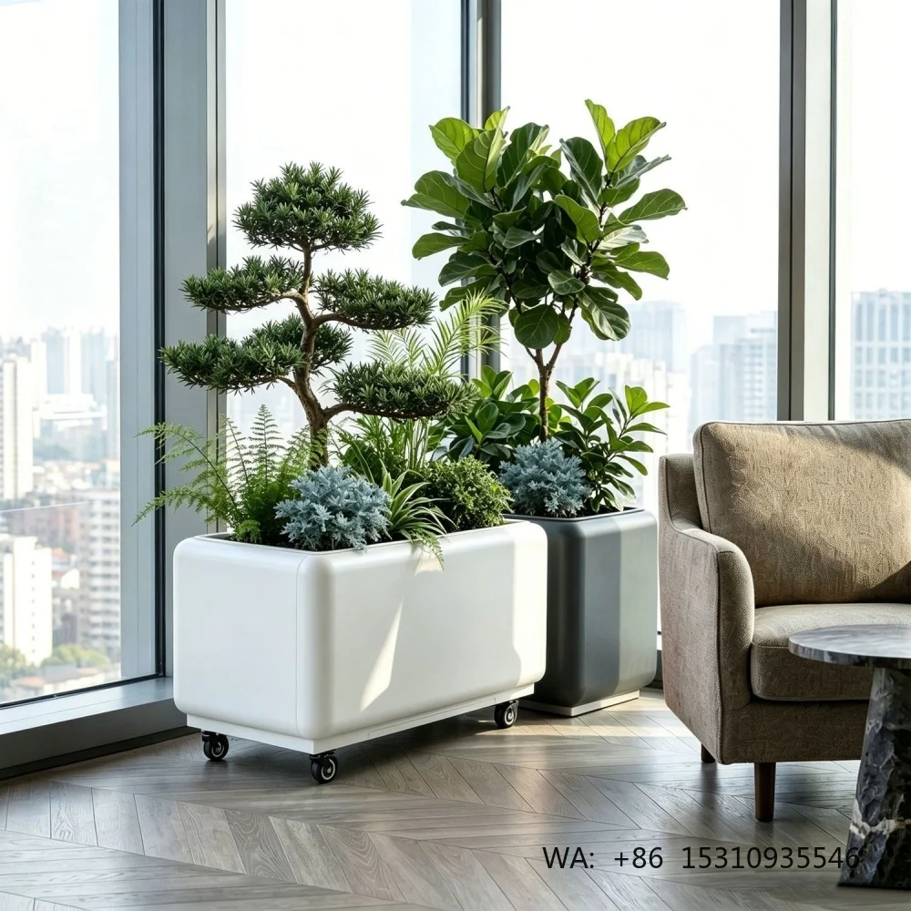 Metal Planter Box, Anti Rust Movable Rolling Flower Pot with Drain Tray for Balcony Courtyard Home Indoor Outdoor Gardening