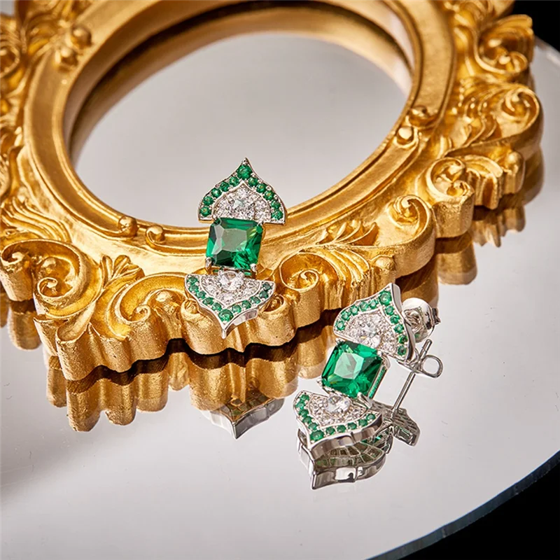 

AB72-Light Luxury Vintage Emerald Earrings Women Jewelry Earrings Accessories Great Gift for Mother Lover