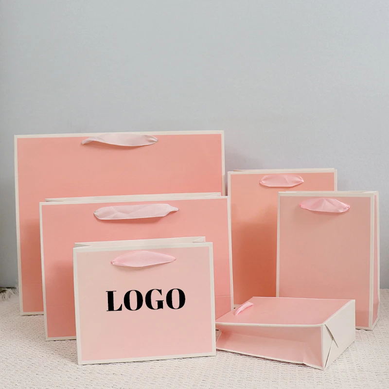 10 Pcs Custom Logo Party favor Paper Bags For Gifts Package Bags Small Business Jewelry Clothes Wig Paper Bags Wedding Birthday