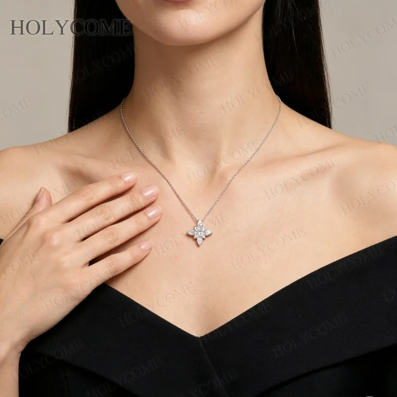 Moissanit-Halskette mit Anhänger für Damen, Farbe D, VVS1, für Hochzeit und Verlobung, 925er Sterlingsilber, edler Schmuck, Geschenk – Detail 9