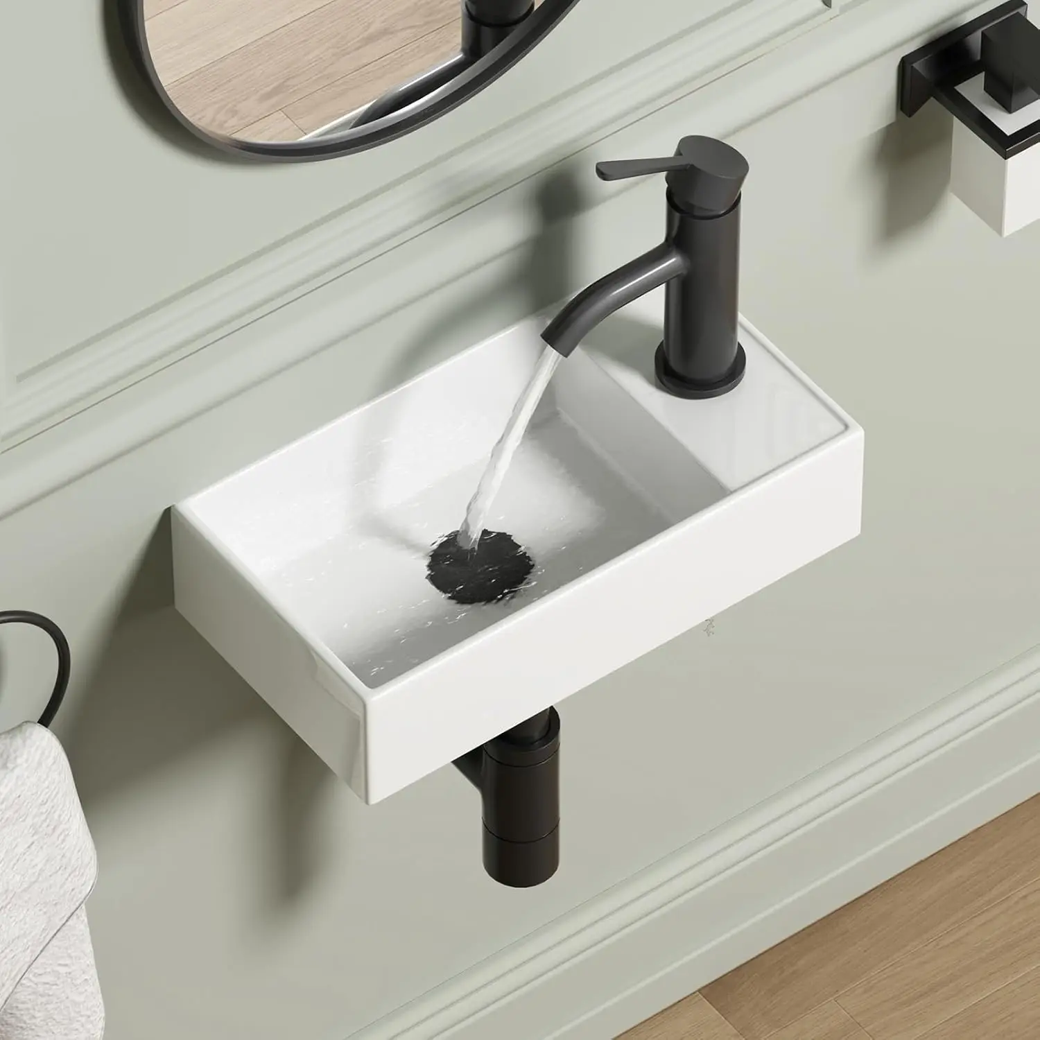

Wall Mount Bathroom Sink, 16.1" x 8.5" Modern Ceramic Rectangular Floating Sink, White Rectangle Wall Hung Wash Basin Ves