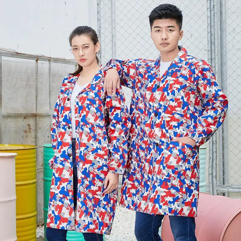 Men's And Women's Long Workshop Work Clothes Long Coats Camouflage Carrying Clothes Long Sleeved Overalls Workwear Printed Logo