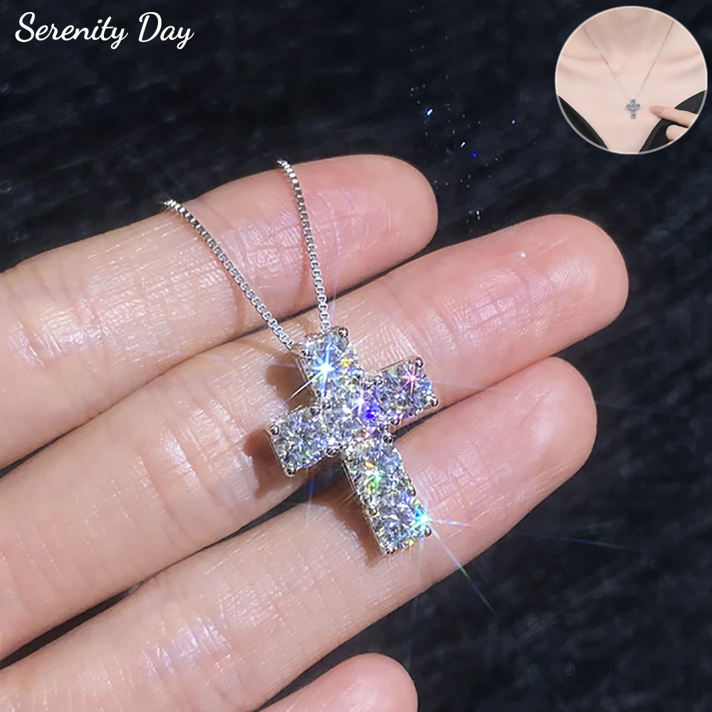 

Serenity 3ct D Цвет Муассанит Крест Ожерелье для Женщин Мужчин Подарок 100% Стерлингового Серебра S925 Подвеска Цепи На Шею Изысканные Ювелирные Изделия GRA