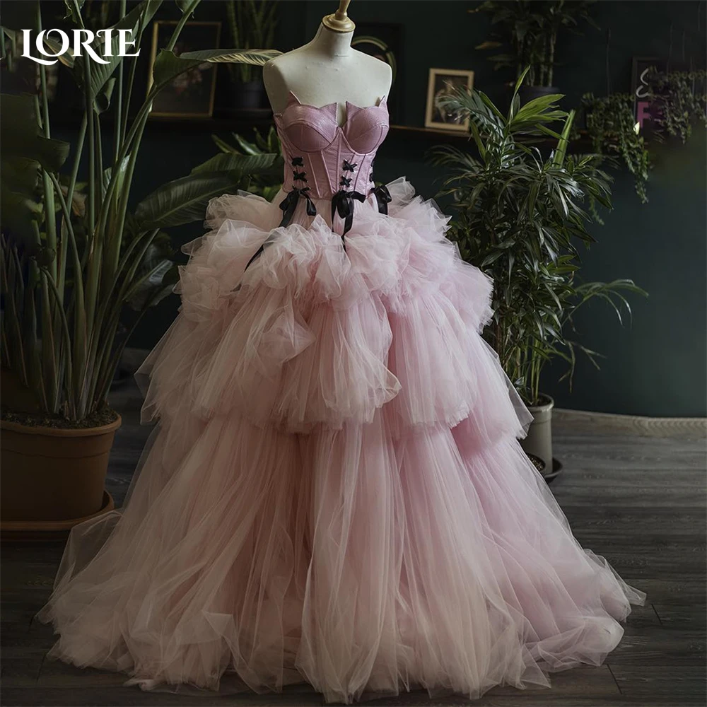 

LORIE Blush Pink Elegant Formal Prom Dresses Off Shoulder Princess Corset Evening Dress Tiered Tulle Ruffles 2024 Party Gowns