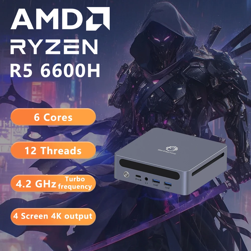Yi6000 6600H 7735HS MINI PC Windows 11 LPDDR5 16G 6400Mhz 6 Core 12 Filettatura, 3,3GHz Fino a 4,5GHz,TDP: 45W Genmachine AMD Ryzen