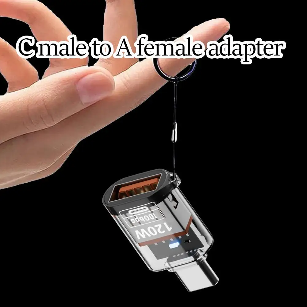 Прозрачный адаптер типа C «папа» на USB «мама», 120 Вт, адаптер для быстрой зарядки, высокоскоростная передача данных, аудио для IPhone
