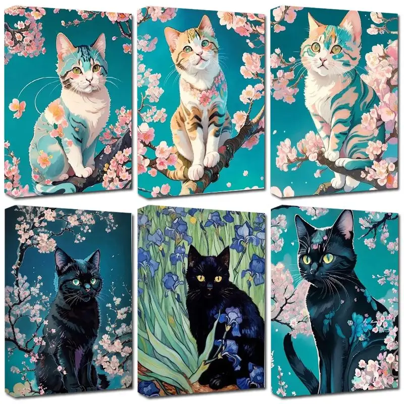 

CHENISTORY Oil Painting By Number The Cat on the Tree DIY Frame Coloring By Numbers For Adults Home Decoration Gift 50x65cm