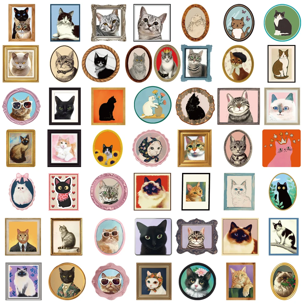 50PCS Cute Cat Sticker Notebook Gift Luggage Scrapbooking Stationery Waterproof Graffiti Coffee Phone Stationery Cartoon Sticker image 6