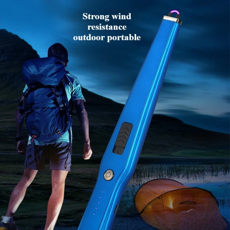 New USB Charging Pulse Arc Long Rod Lighter Metal Windproof Kitchen Gas Stove Candle Light Portable BBQ Outdoor Camping Igniter