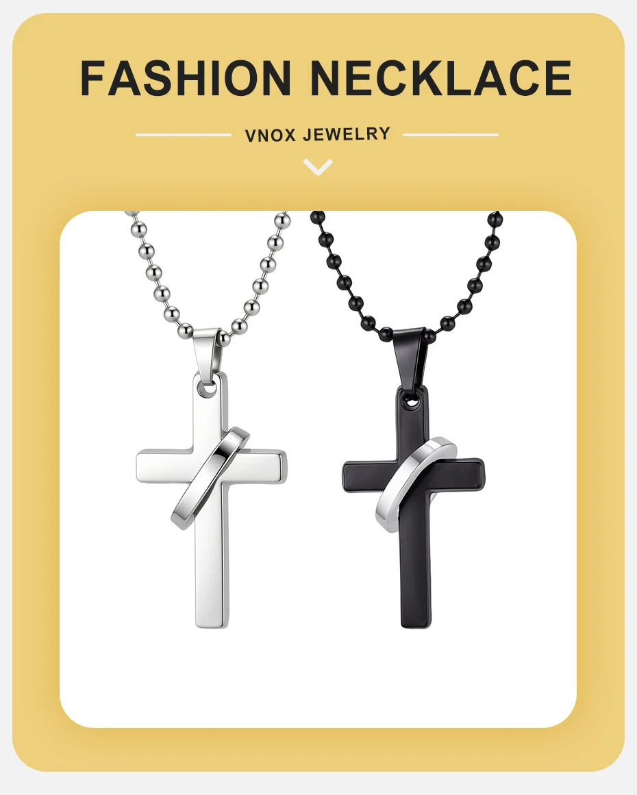 Vnox Geometrische Kreuz-Kreis-Anhänger-Halsketten für Männer, Edelstahl in Schwarz und Silber, Mehrschichtige Halskette als Gothic-Glaubensgeschenk – Detail 1
