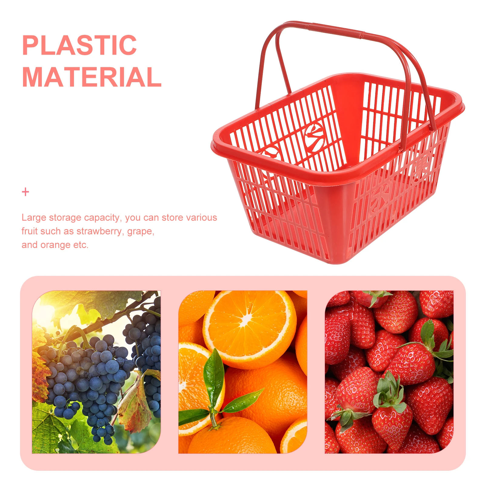 Cesta de frutas de plástico, contenedores de almacenamiento de gran capacidad, asas portátiles para ir de compras, cocina, hogar, fresas, uvas, naranjas