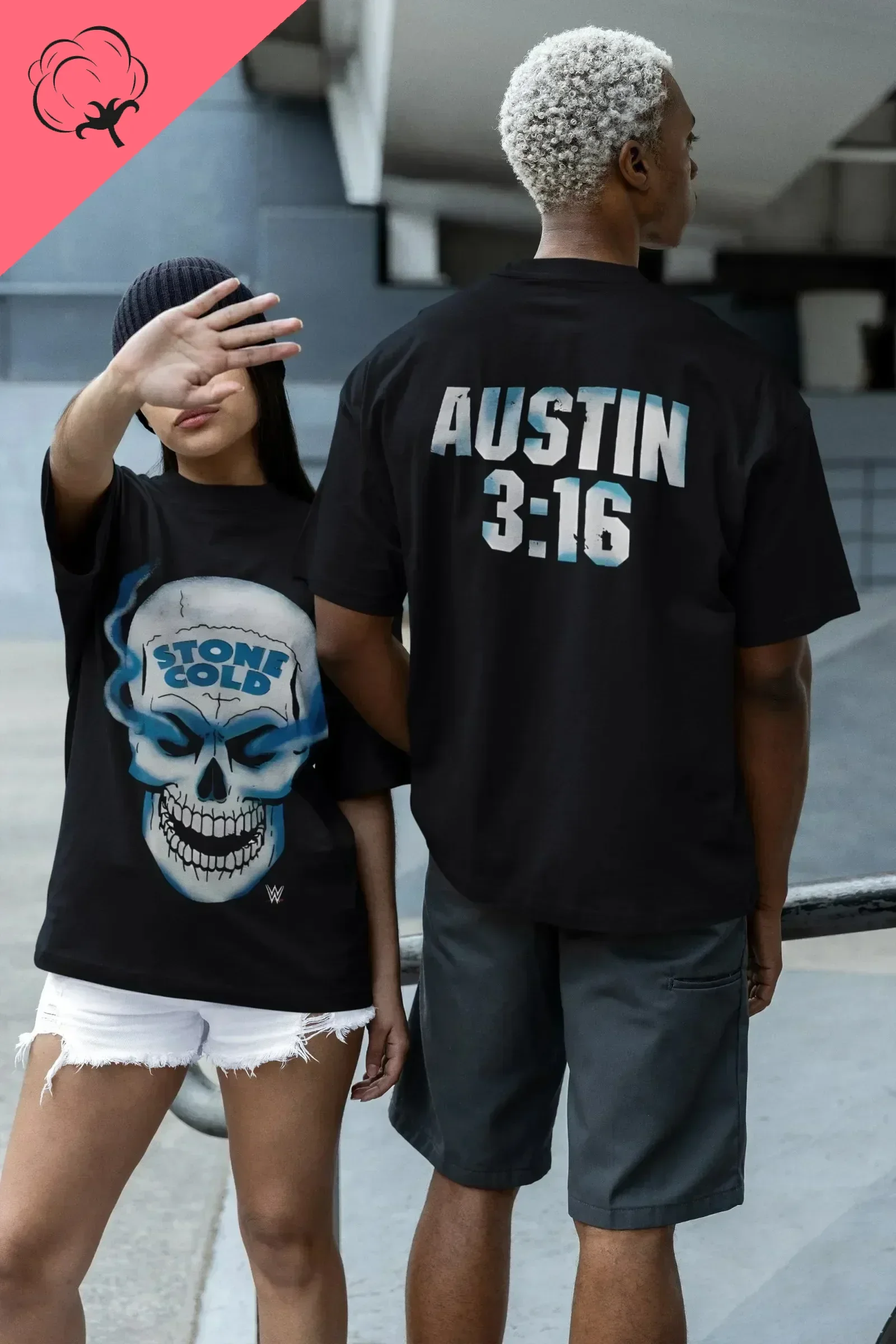 High Quality Fashion Loose Summer Oversized T-shirt  Men's Stone Cold Steve Austin Skull 3 16 Inch Front&Back T-Shirt