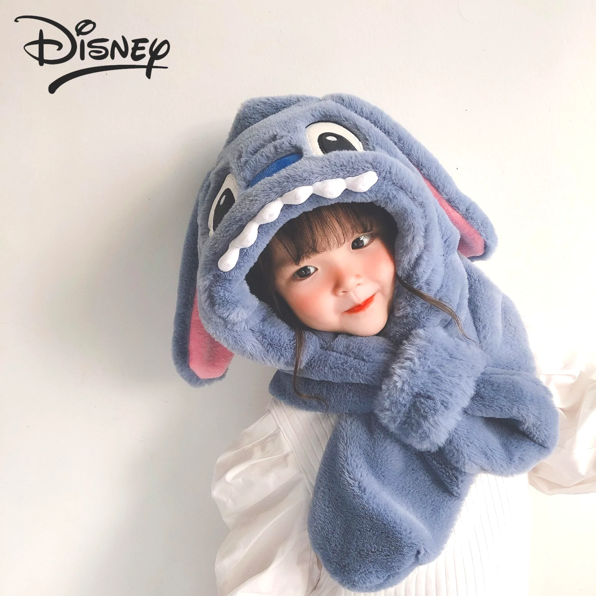 Disney Stitch Winter Child Hat Glove Set Kawaii Girl Plush Scarf Thicken Warm Baby Anime Cartoon Clothes Accessories Student