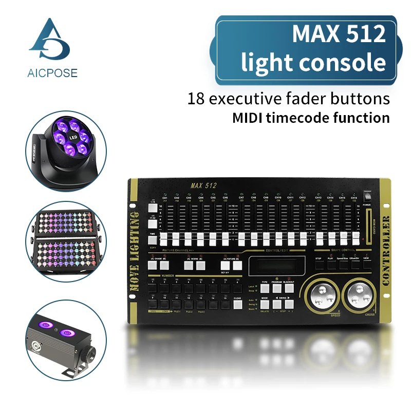 AICPOSE Professional DMX Control Console Stage Lighting Controller For Event MAX 512Light Console