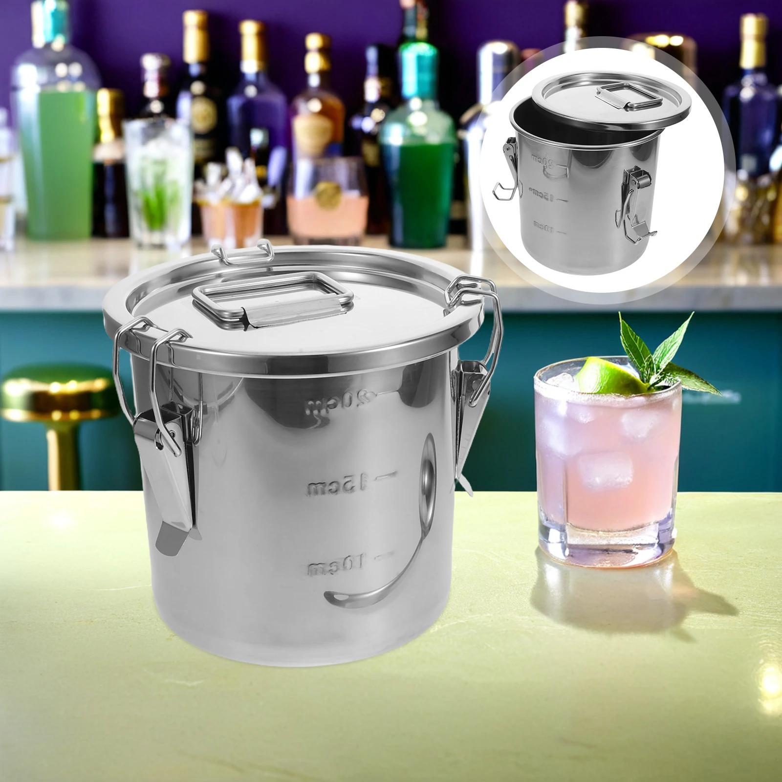 

Stainless Steel Bucket Airtight Rice Storage Container Secure Lock Grain Flour Tea Oil Wine Kitchen Canister 6L