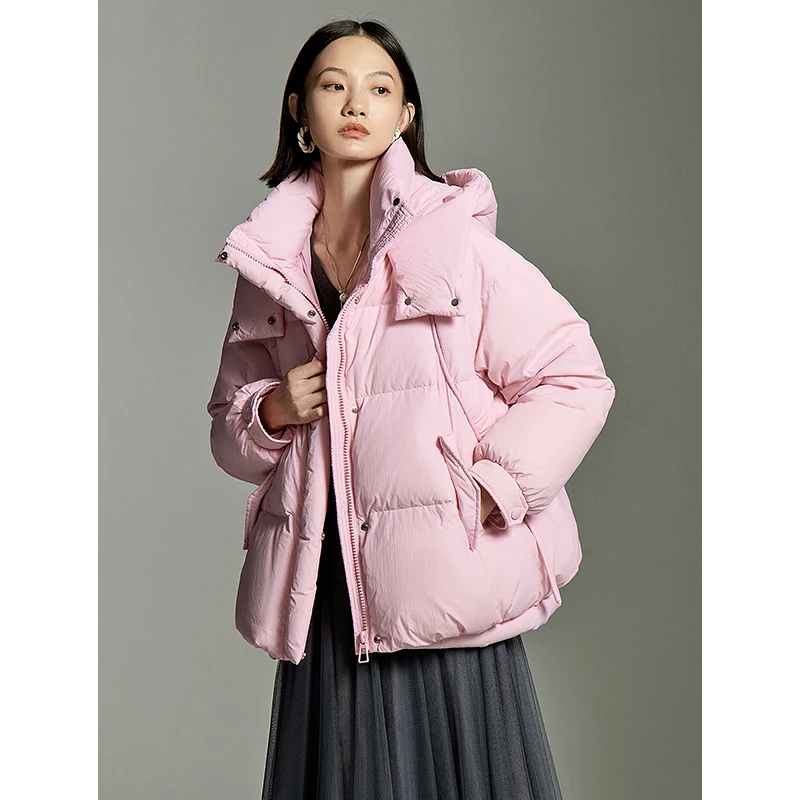 Imagem -03 - Toyouth-jaqueta de Capuz Grosso Feminina Cabolsa de Manga Comprida Gola Alta Casual Versátil Cáqui Preto Outwear Rosa Inverno 2023