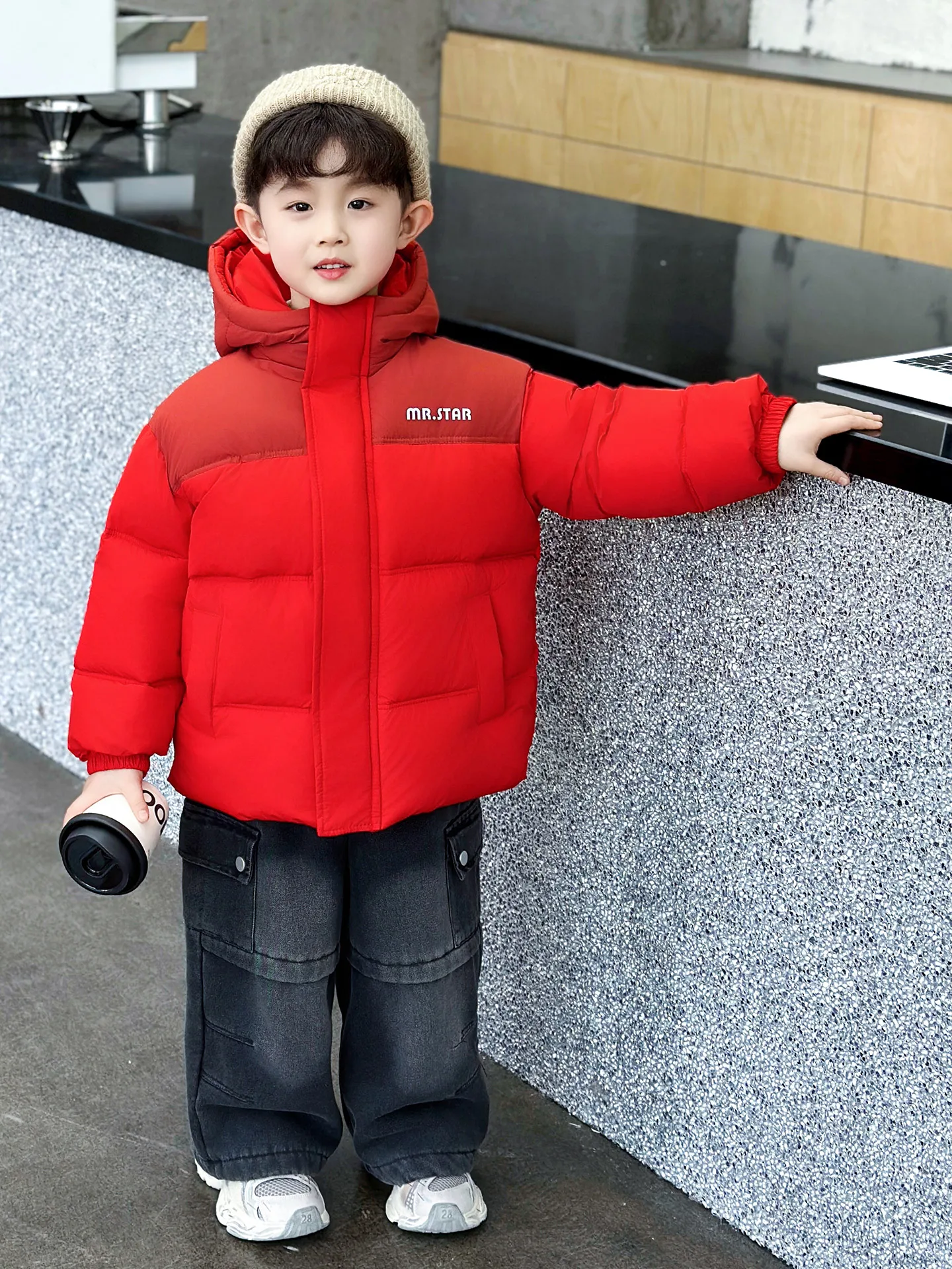 

Thiened down Cotton Jaet for Boys Winter Clothes Sli Baby Boy Winter Coat Warm Polyester Fabric Long Sve Zipper Cl...