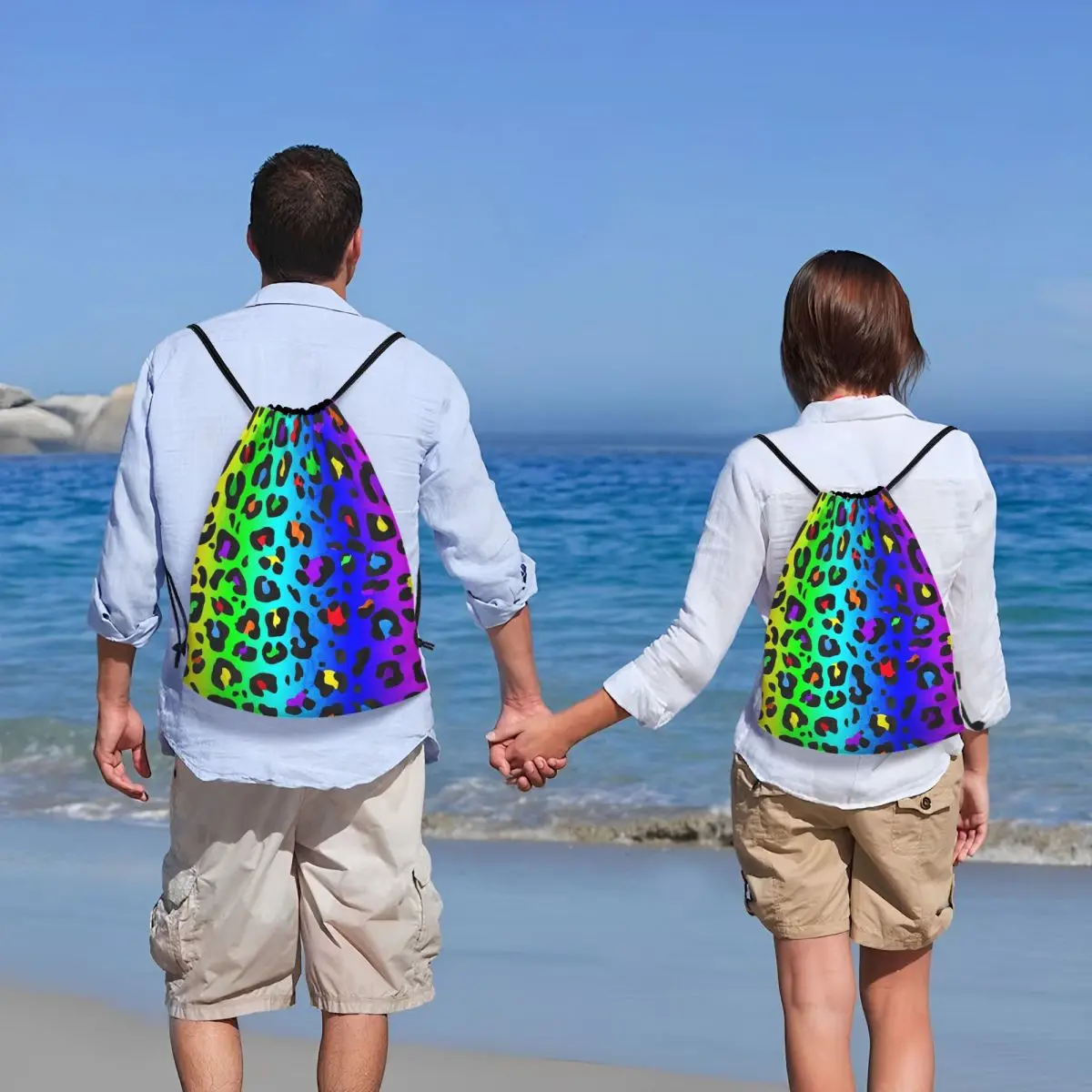 

Double Rainbow Leopard Print All Over Animal Pattern Backpacks Drawstring Bags Sundries Bag Book Bags for Man Woman School