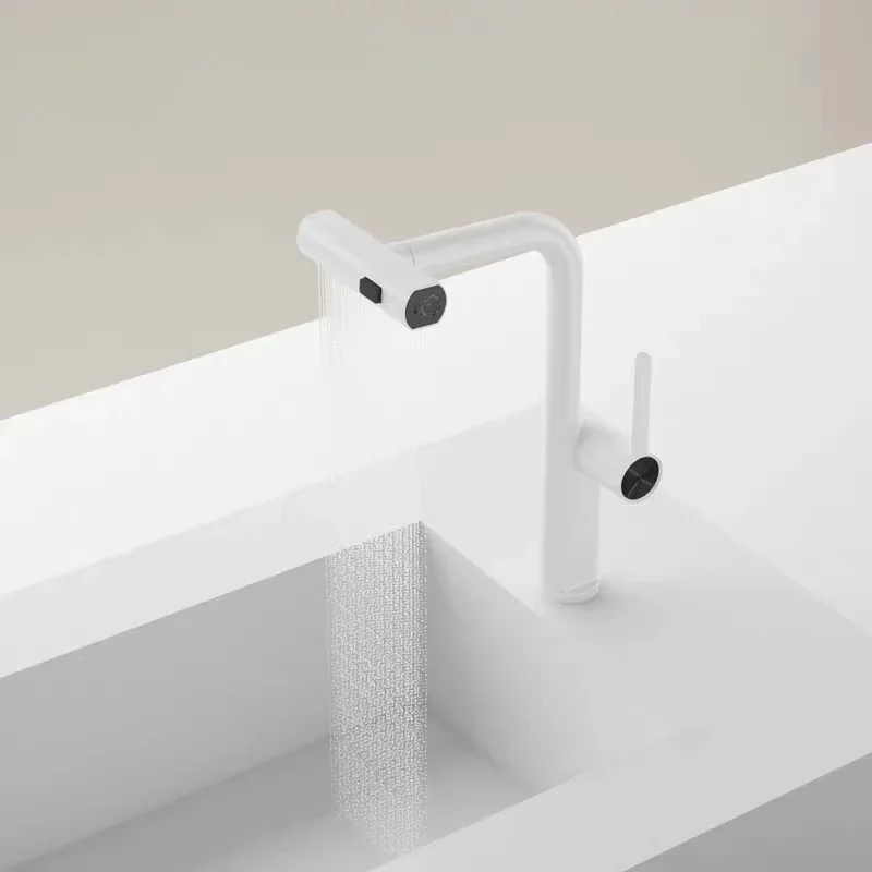 

White/Black Brass Waterfall Pull Kitchen Faucet Rain Hot And Cold Mixed Water Sink Faucet Retractable Sprayer Sink Tap Crane