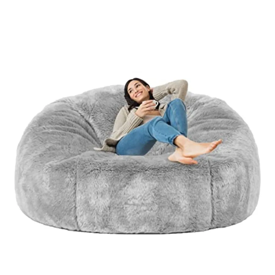 

7FT Giant Bean Bag Chair Cover Soft Faux RH Fur Sofa Bed Washable for Adult with Liner