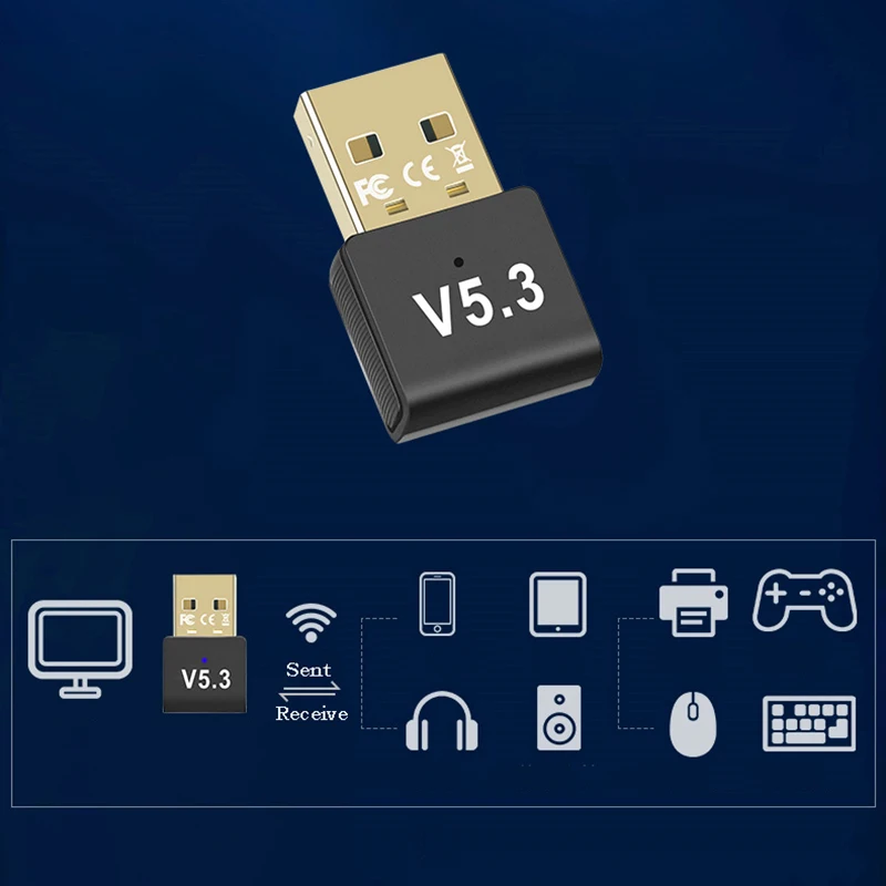블루투스 동글 BT5.3 컴퓨터 USB 외부 어댑터 무선 연결 이어폰 스피커 마우스 게임 그립 프린터 휴대 전화