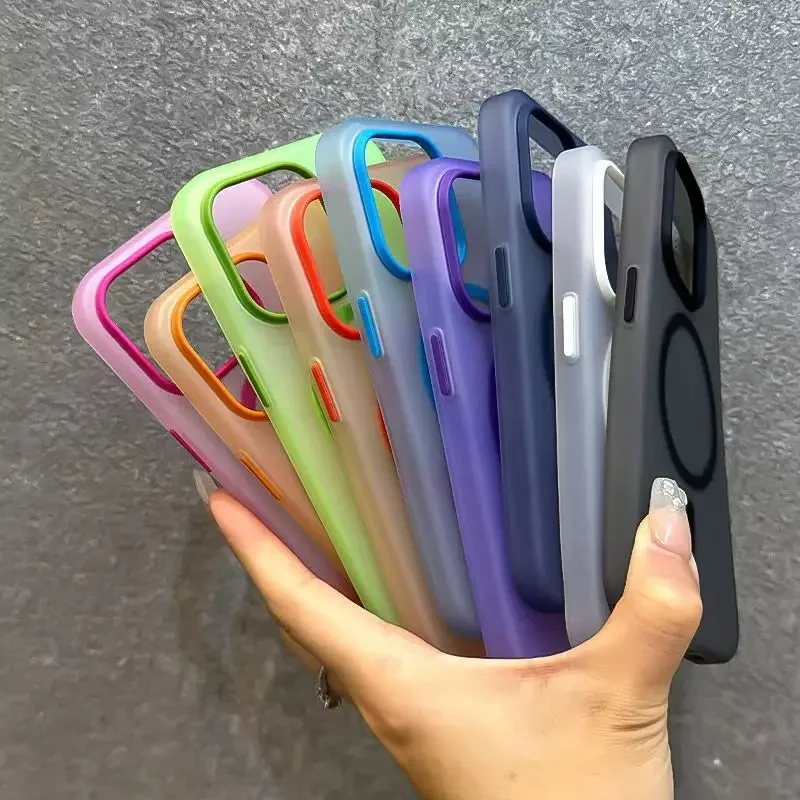 Matte Candy Magnetic Wireless Charge Transparent Case For iPhone 16 15 14 Plus 13 12 Pro Max For Magsafe Shockproof Soft Cover - náhled 5