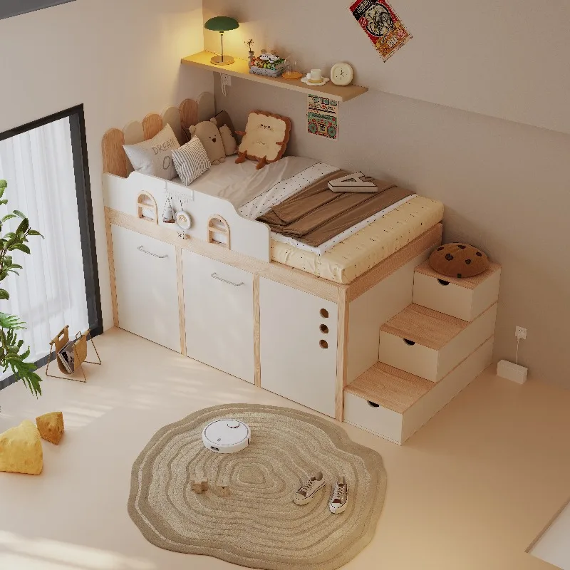 Luxuce Stairs Yellow Kids Beds Wooden Safety Design Modern Style Children Beds Playpen Single Camas Infantiles Furniture Home