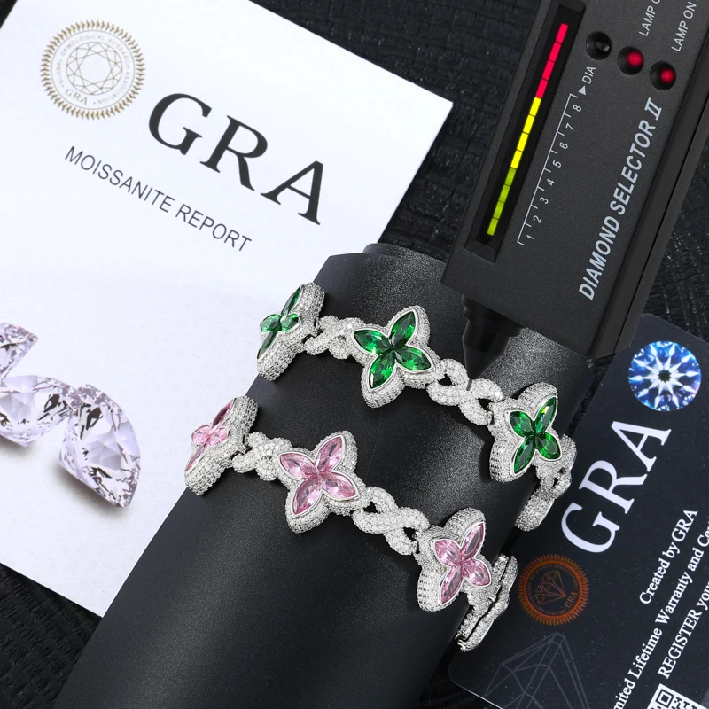 TUHE Infinity Cross Bracelet Green Pink Zircon Silver Plated 925 Sterling Silver Bracelets For Man Woman Hip Hop Jewelry Gift