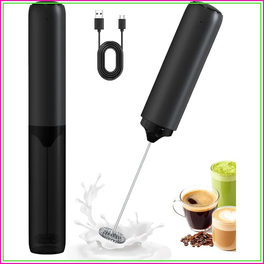 Espumador de Leche Recargable, USB-C, Batidor de Acero Inoxidable para Latte, Matcha, Cappuccino, Chocolate Caliente