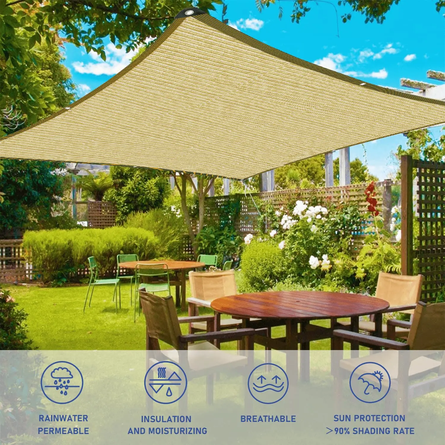 Imagem -02 - Grande Anti-uv Sun Shade Toldo Sombra Exterior Cobertura Planta Sombra Toldos de Malha para Jardim Piscina Sombrinha de Verão Tamanho