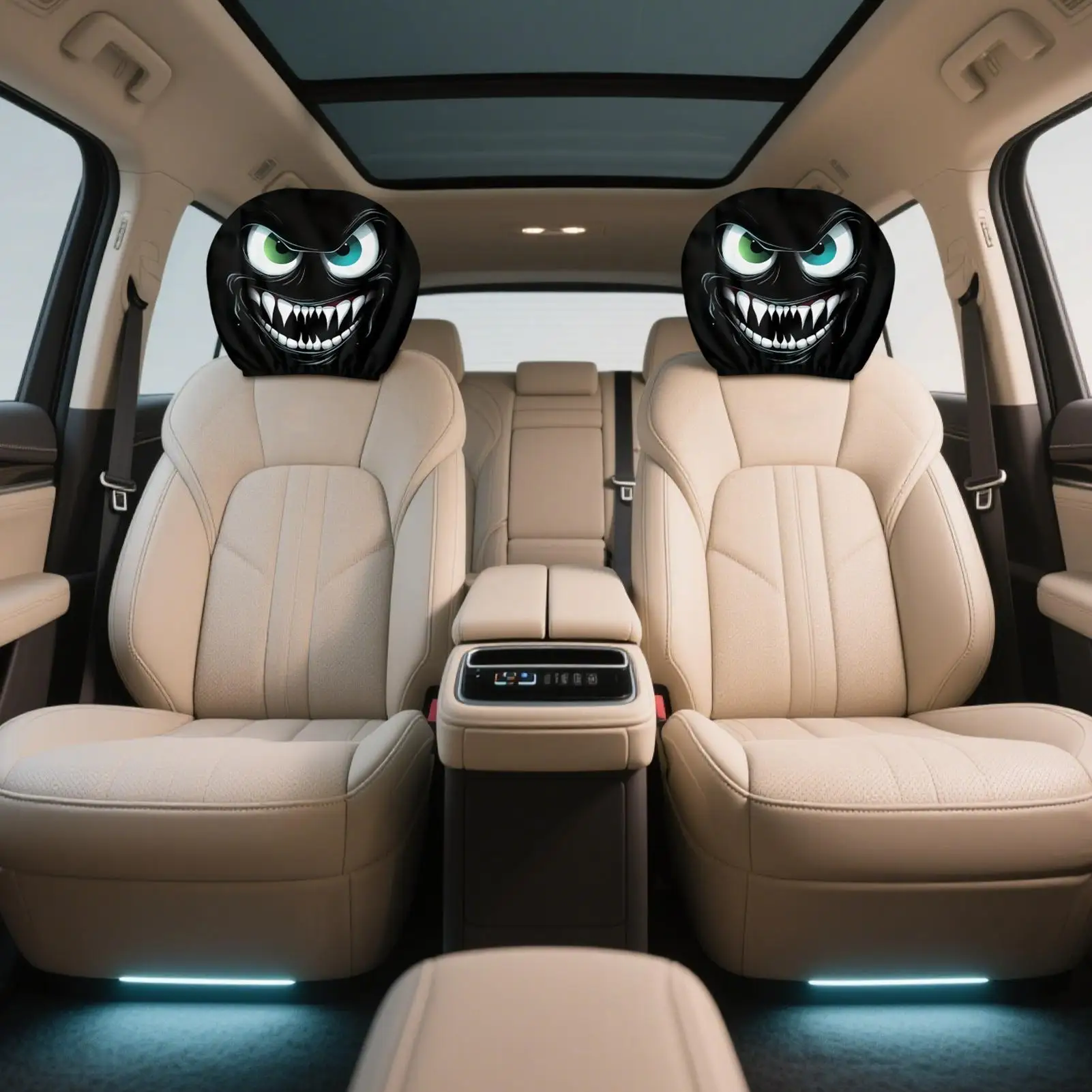 غطاء مسند رأس السيارة مكون من قطعتين عيون كبيرة، واقي مسند رأس مقعد السيارة المرن، أغطية مسند الرأس المرنة لتزيين الهالوين #3